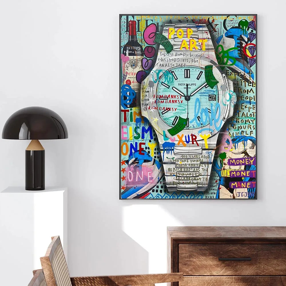 Time is Money Posters and Prints Graffiti Canvas Painting Modern Pop Wall Art Abstract Living Room Picture Home Decor Mural