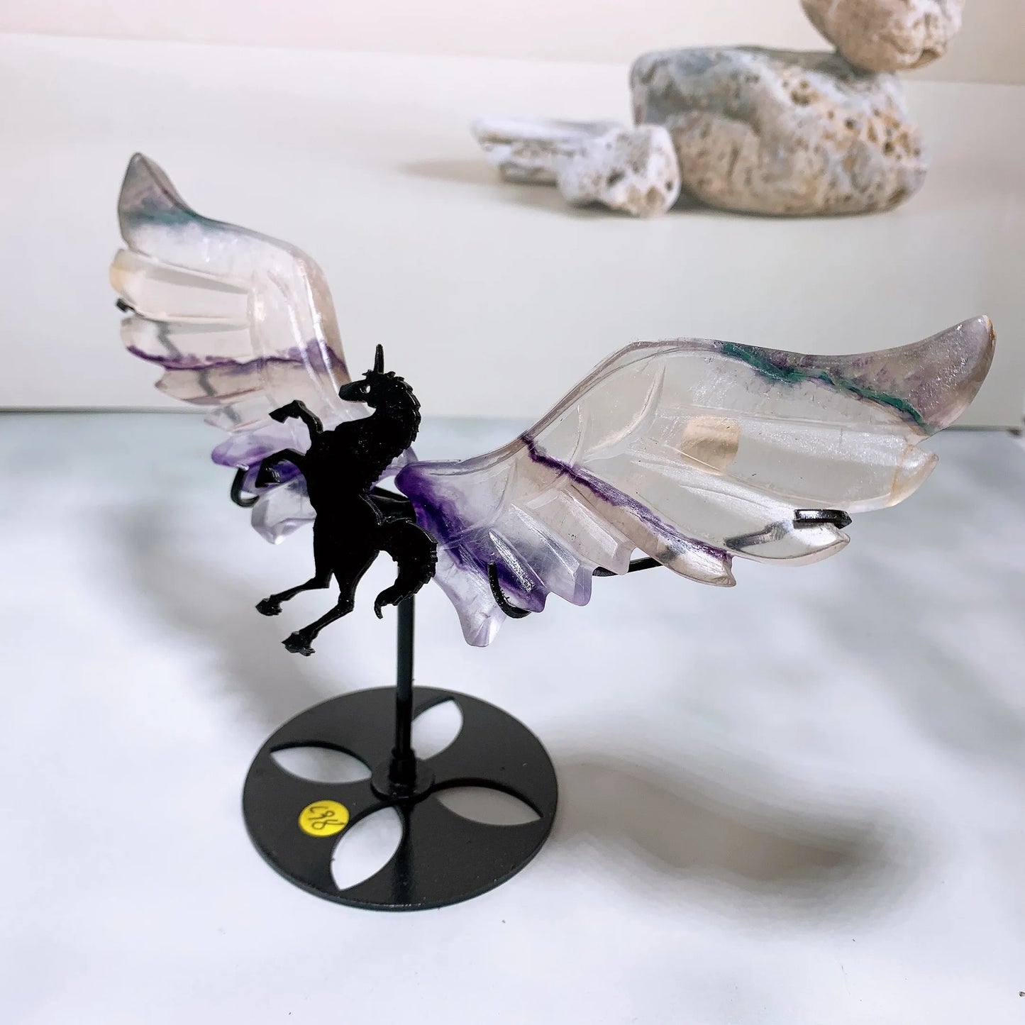 Natural fluorite unicorn wings,Crystal wings with free stand,Wings carving,Wings figurine,Home decoration,Reiki healing,Crystal