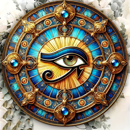 Eye of Horus Round Iron Artwork 7.8 Inch Decorative Wall Hanging Perfect for Home Cafe Bar Decor