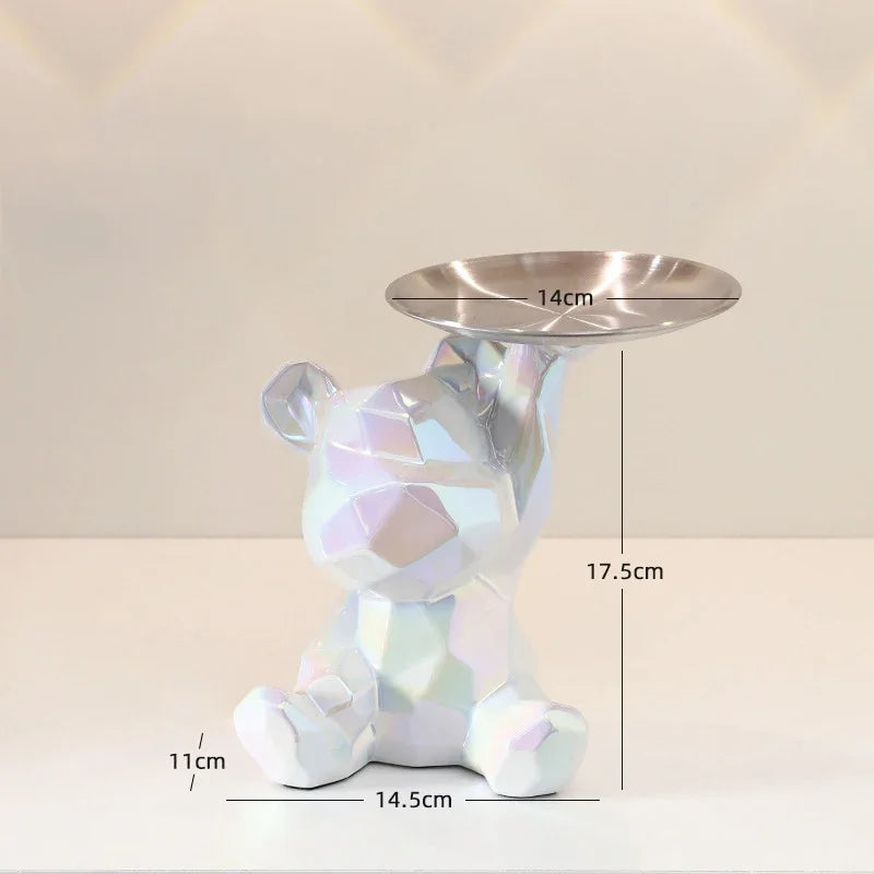 Ceramic Geometric Bear Ornament Coin Bank Home Living Room Desktop Remote Control Key Storage Tray Decorative Statue Gift