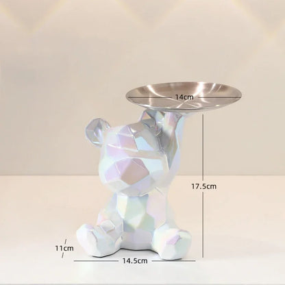 Ceramic Geometric Bear Ornament Coin Bank Home Living Room Desktop Remote Control Key Storage Tray Decorative Statue Gift