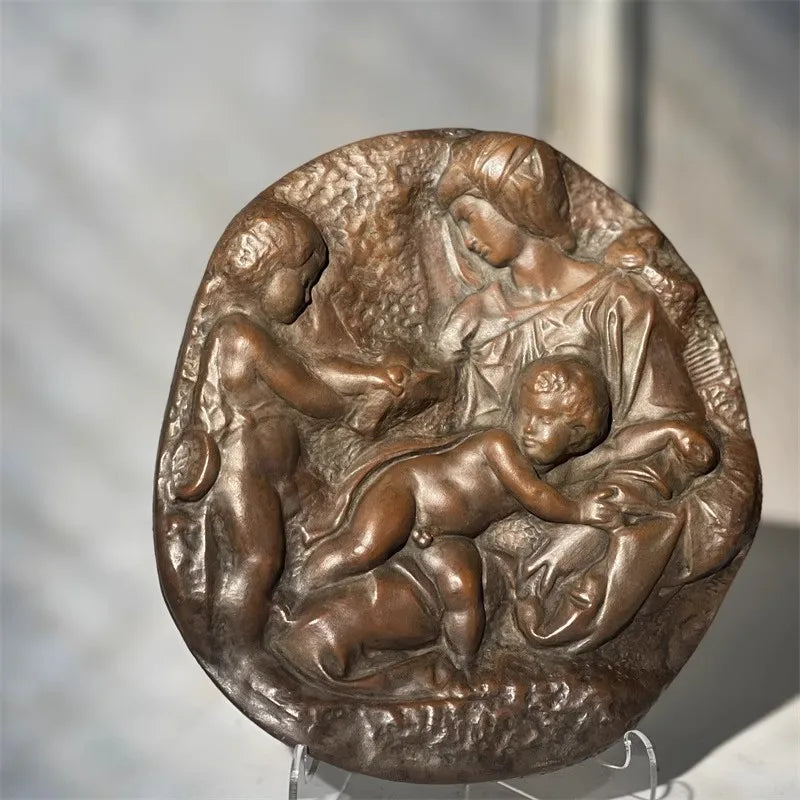 Minimalist Oval Bas Relief Renaissance style Mother Child Ornament Scandi Style Shelf Accent for Modern Living Room Art Decor