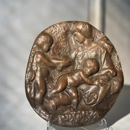 Minimalist Oval Bas Relief Renaissance style Mother Child Ornament Scandi Style Shelf Accent for Modern Living Room Art Decor