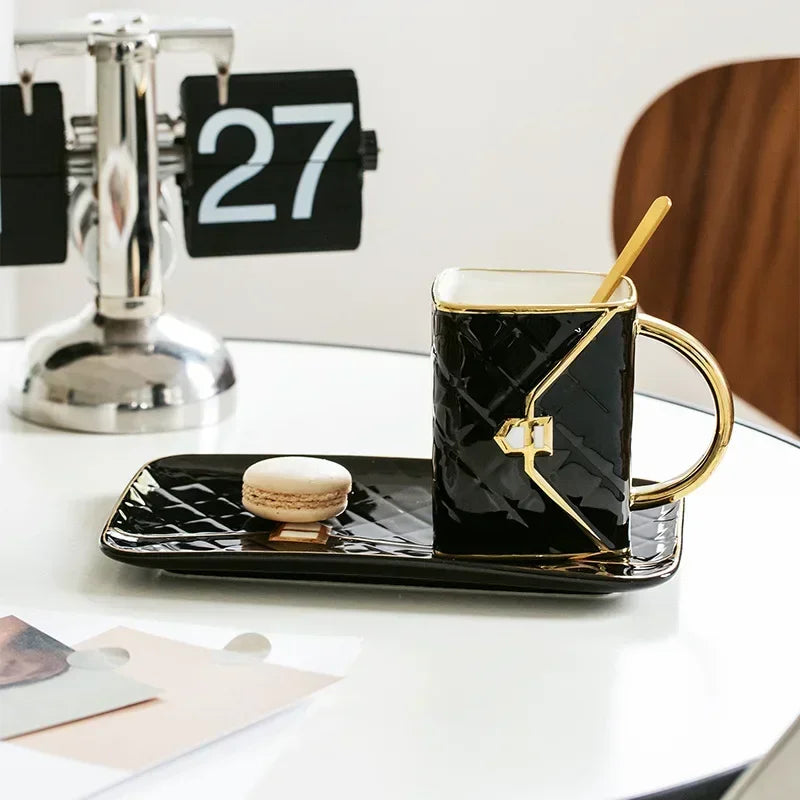 Ceramic Bag Shaped Mug Luruxy Coffee Cup Creative Tote Handbag Shape Cups Saucer Set Dessert Afternoon Tea Mugs Drinkware Gift