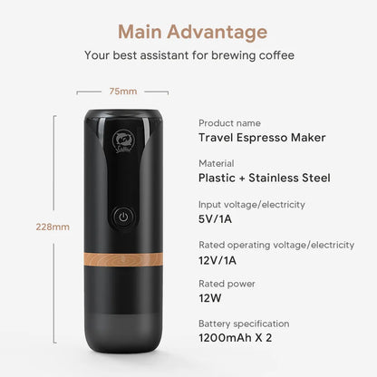 Portable Espresso Coffee Machine 2in 1 Fit Nespresso Capsule Coffee Powder Rechargeable Electric Coffee Maker  For Car & Travel