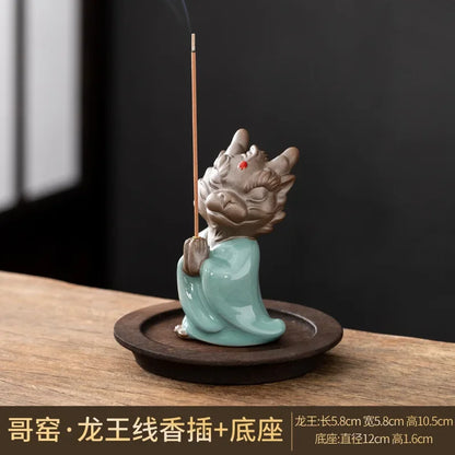 Wishing Dragon Line Incense Burner Creative Ceramic Zodiac Dragon King Incense Insertion Seat Zen Tea Ceremony Desktop Incense