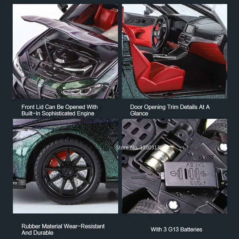 1:24 Scale M4 Alloy Diecast Model Cars Toys Rubber Tires 4 Doors Opened Vehicles Light Music Toy Models for Boys Birthday Gifts