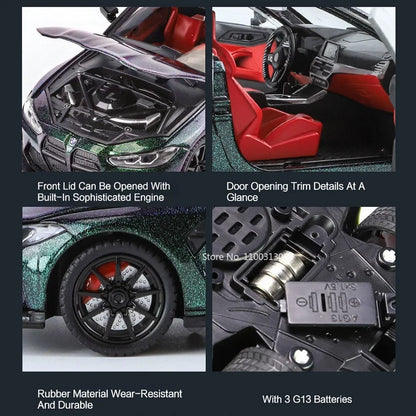 1:24 Scale M4 Alloy Diecast Model Cars Toys Rubber Tires 4 Doors Opened Vehicles Light Music Toy Models for Boys Birthday Gifts