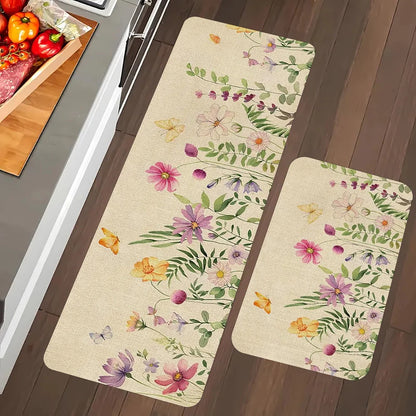 Spring Summer Watercolor Flowers Bathroom Mat Balcony Hallway Kitchen Floormat Bedroom Bedside Foot Mat Bathroom Toilet Door Mat
