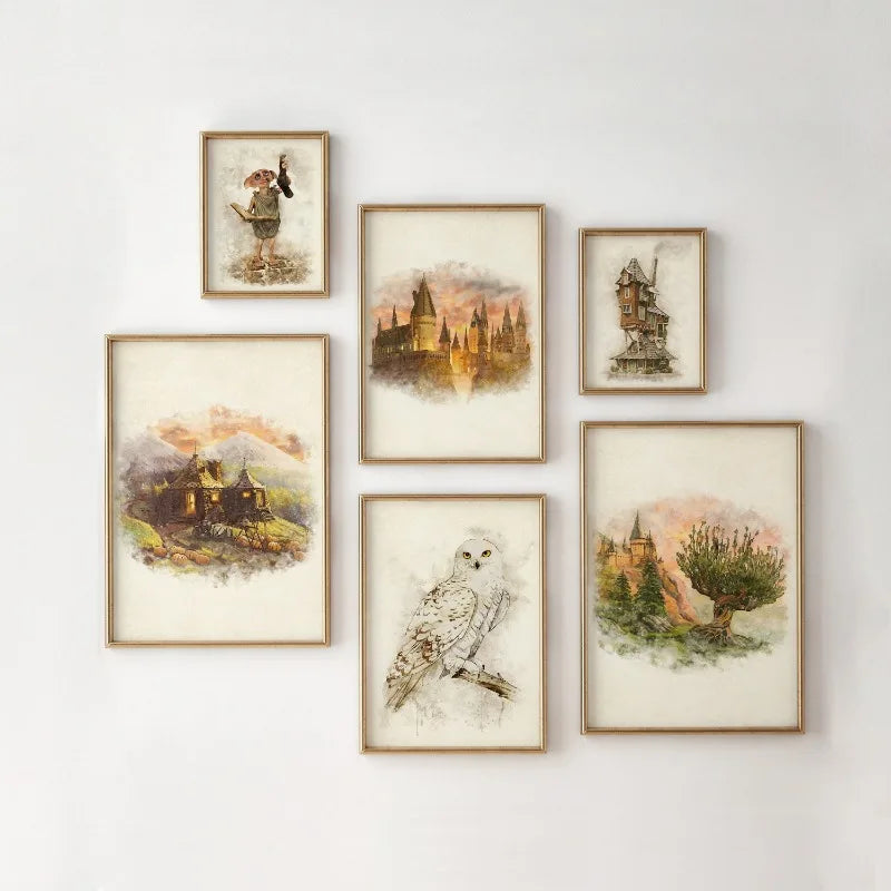 Wizard Inspired H-Hogwarts Poster Owl Magical School Castle Pumpkin House Canvas Painting Nursery Wall Art Kids Room Home Decor