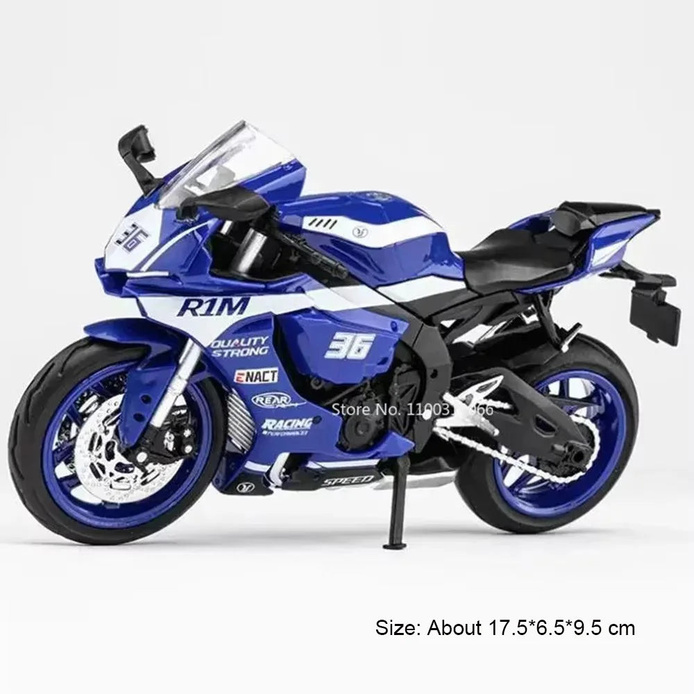 1:12 Scale R1 R1M Motorcycle Alloy Cars Toys Diecasts Models Rubber Tires Motorcycles Toy Light Sound Vehicles Children Gifts