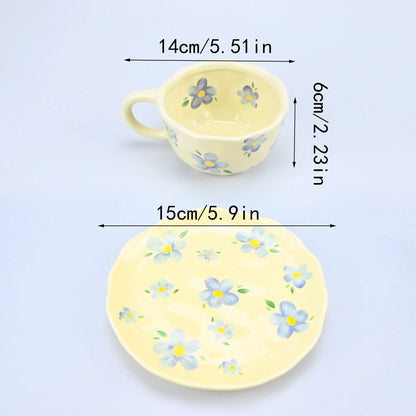 2PCS/Set High-end Coffee Cups And Saucers, High-value Ceramic Mugs, Business-style Latte Art Coffee Cups, Hand-pinched Cups