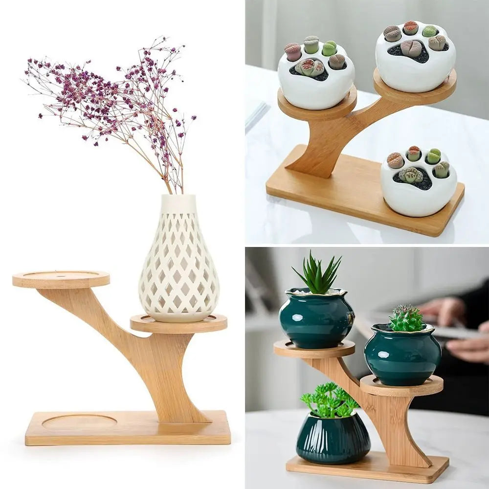Bamboo Wood Tray 3-Layers Flowerpot Holder,Plants Stand Home Decoration Gardening Supplies Succulents Bonsai Organizer