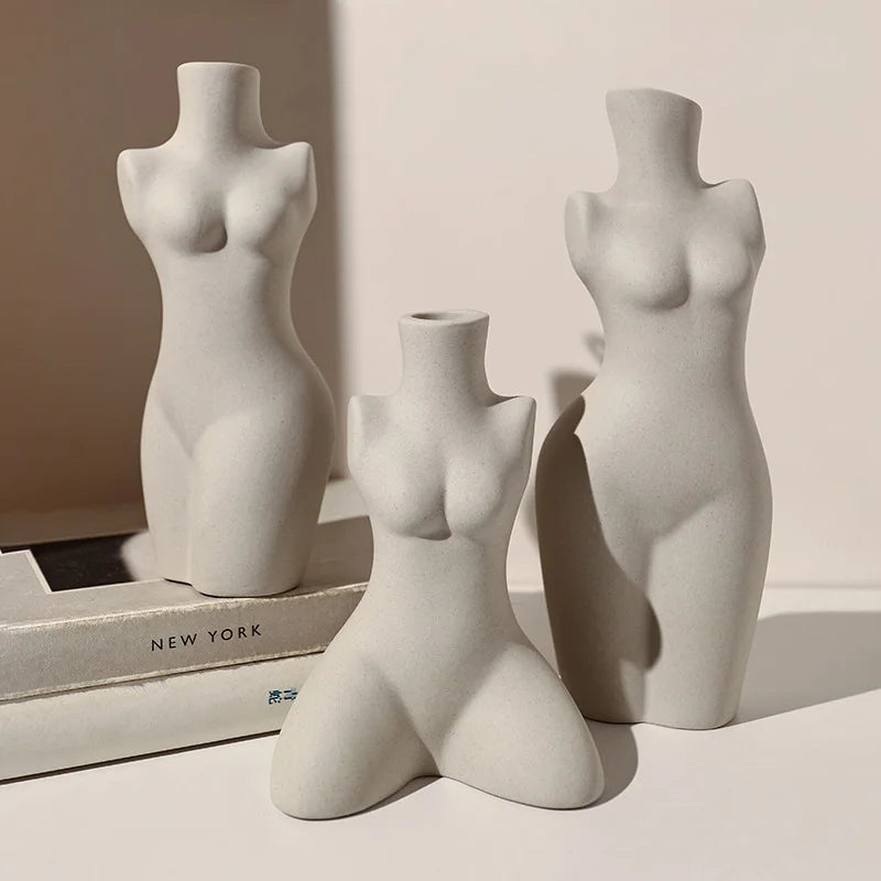 Home Decoration Human Body Plastic Arts Vase Ceramic Vase Sculpture White Flower Vase Floreros Decorativos Moderno