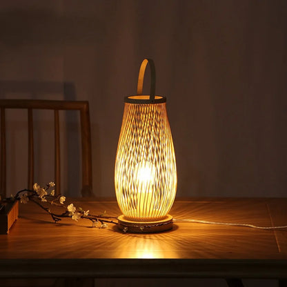 Vintage Bamboohandicraft Table Lamps Handmade Bedroom Bedside Desk Lights Living Room Decor Warm Bamboo Wood Lamp