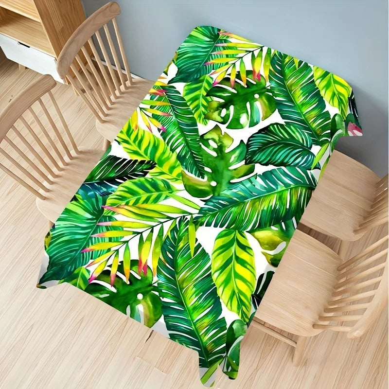Tropical Leaves Tablecloth Holiday Party Decor Washable Summer Hawaiian Green Leaf Rectangle Table Cloths Kitchen Table Decor