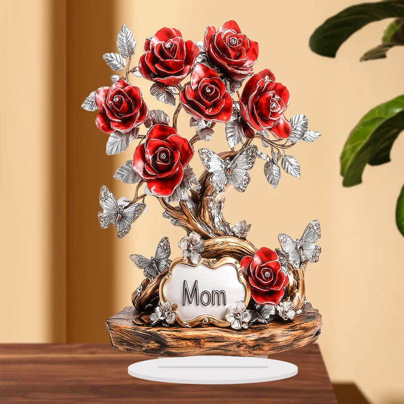 1pc 2D Flat Acrylic Sign Rose Flower Artwork Waterproof Collectible Decor Plaque Desk Bedroom Home Shelf Decor Mother's Day Gift