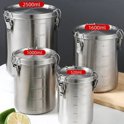 520/1000/1600/2500ml Stainless Steel Tanks Sealed Pasta Fruit Cereal Multigrain Tea Coffee Kitchen Food Storage Containers