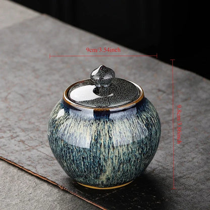 Painted Texture Tea Canister Sealed Ceramic Tea Caddy Storage Jar with Lid Coffee Table Desk Decoration General Jar Candy Can