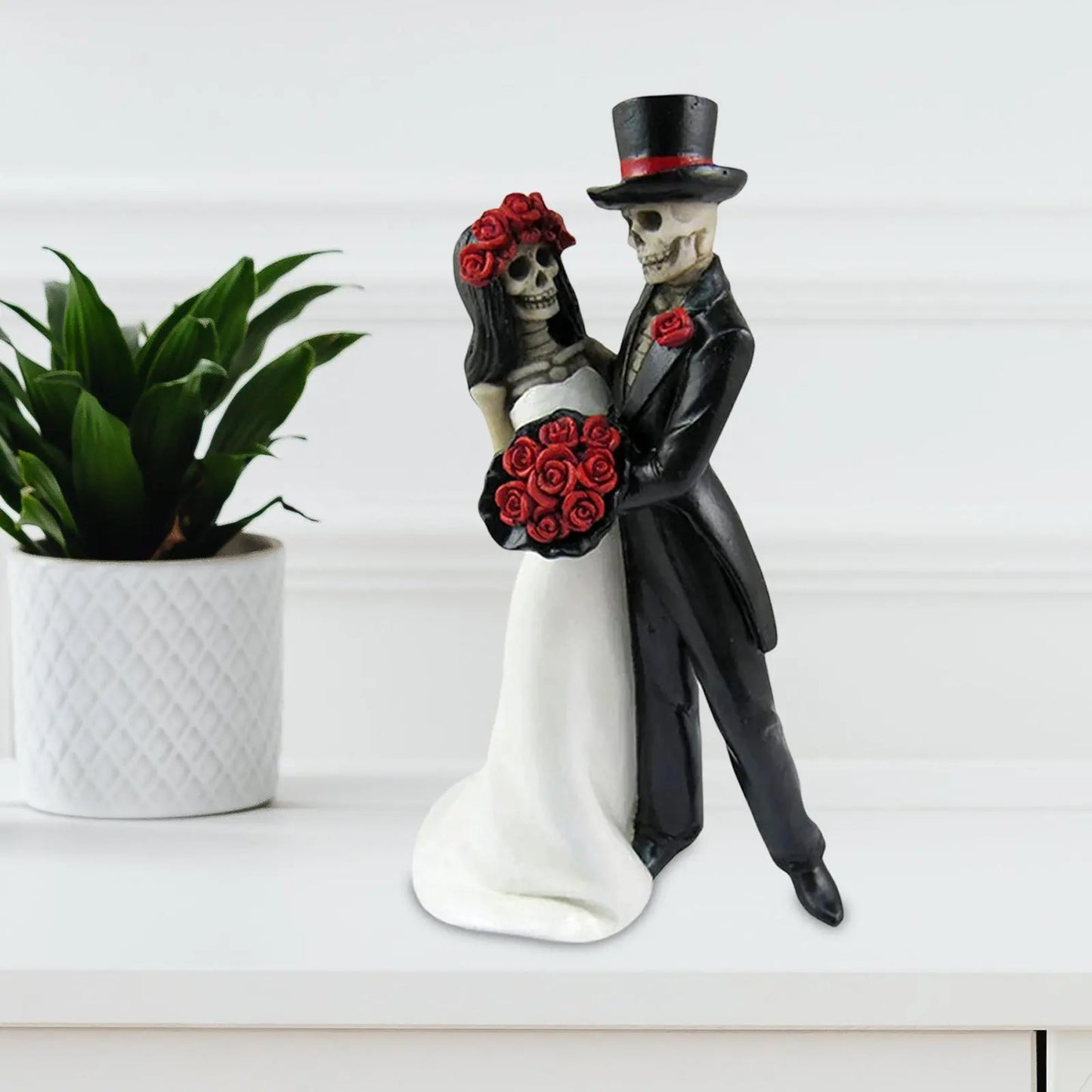 Totenkopf-Statue, Skelett, Hochzeitspaar, Braut, Kunst für Desktop-Dekorationen, Ornamente, Sammlerstück, Halloween-Kuchenaufsatz