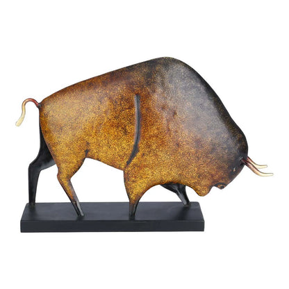 Tooarts Animal Sculpture Iron American Bison Sculpture Art Ornament Home Decoration Vintage Crafts Gift