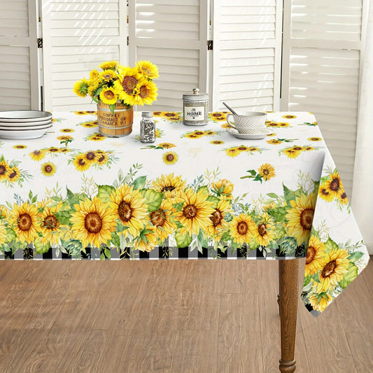 Summer Sunflower Buffalo Plaid Tablecloth Wedding Party Decor Watercolor Floral Plants Rectangle Table Cloths Home Decorations