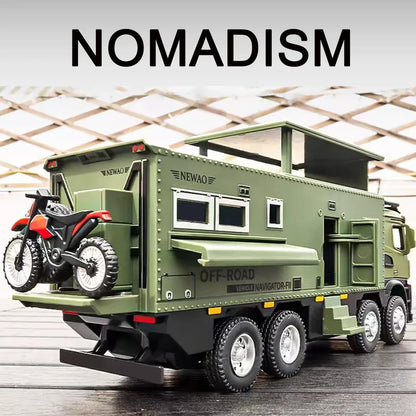 1/24 Nomadism Off-road RV Model Cars Toys Alloy Diecasting Rubber Tires Motor Home Models Light Sound Vehicle Kids Birthday Gift