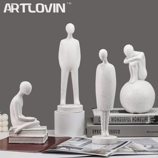 ARTLOVIN Abstrakte Menschen-Statue, Tischplatte, Kunstharzfiguren, lesende Skulpturen, moderne weiße Heimdekoration, Ornamente, Vintage-Grau