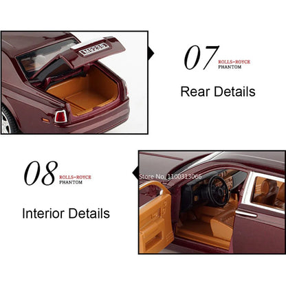 1:24 Rolls Royce Phantom Cullinan Mansory Cars Toys Miniature Models Light Music Pull Back 6 Doors Opened Vehicles Kids Gifts