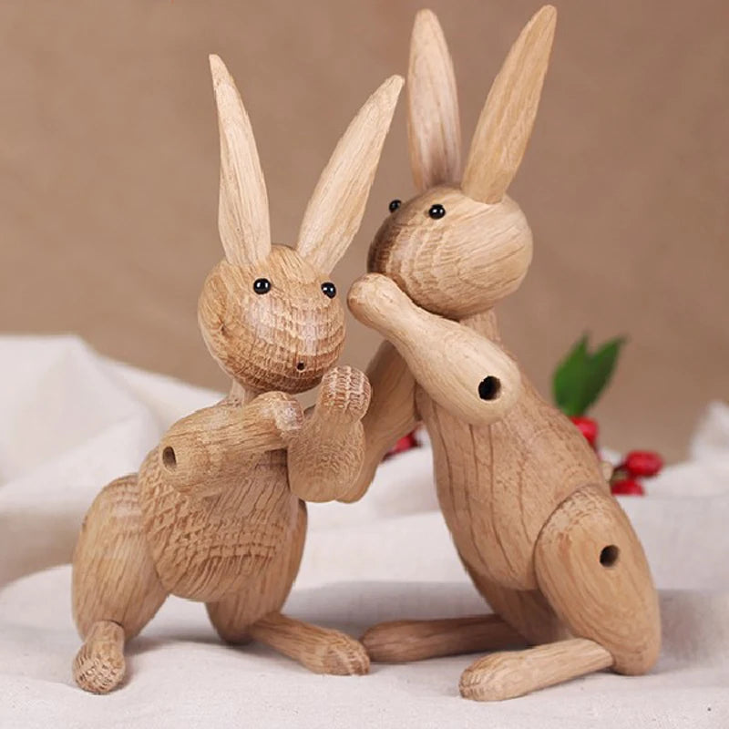 YuryFvna Nordic Danish wood carving Miss Rabbit statue joint puppet decoration home living room Decor accessories