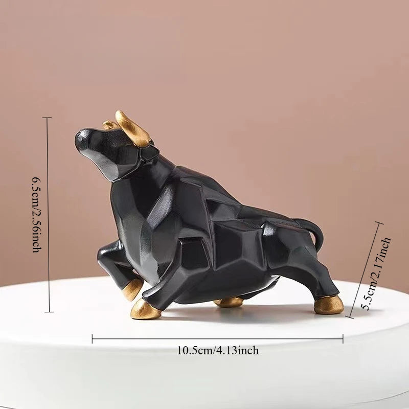 Geometric Bull Mini Model Ornaments Wall Street Bull Stock Market Feng Shui Lucky Resin Crafts Interior Figurines Accessories