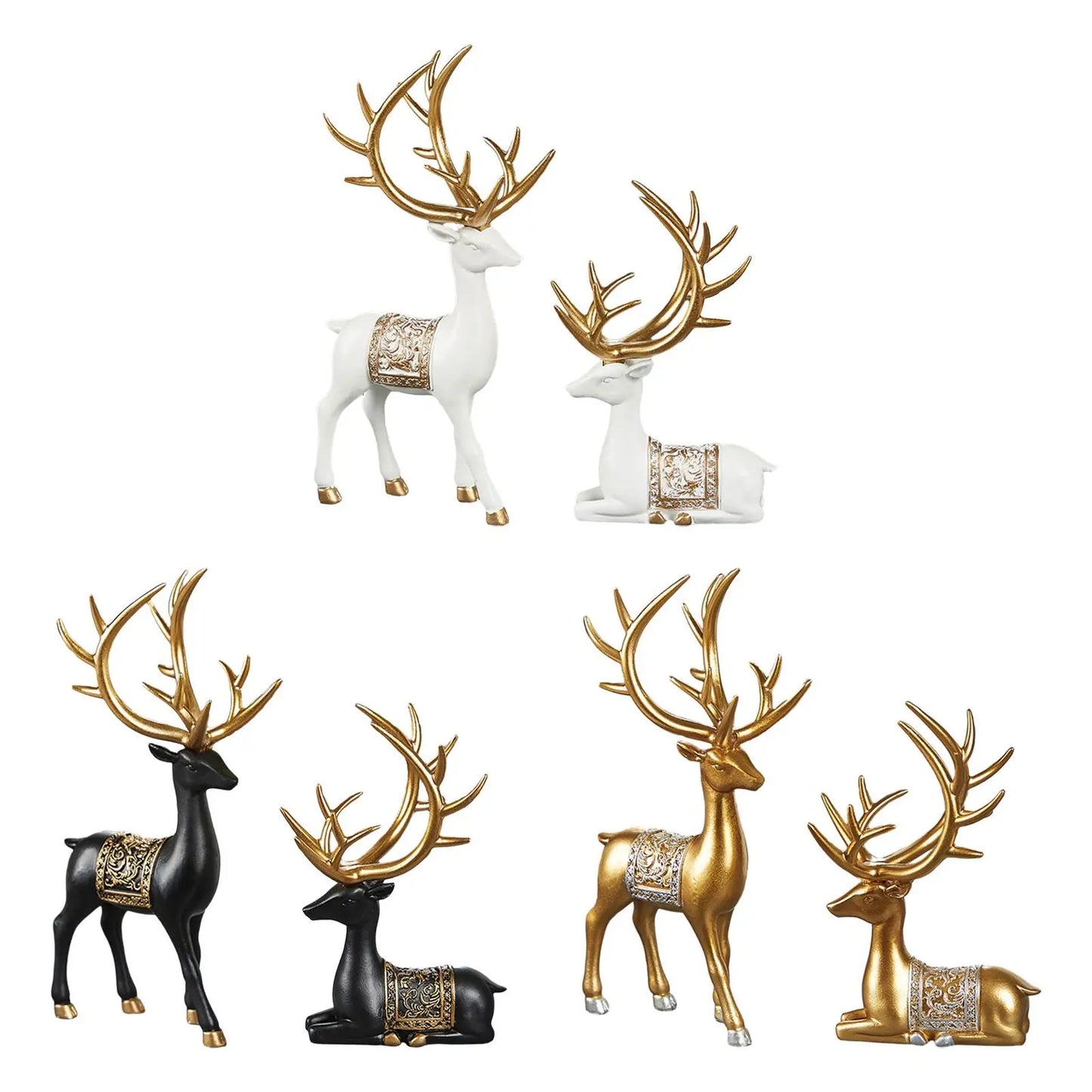 2x Elk Resin Statue Reindeer Sculpture Collectable Craft Deer Figurine Animal Figure for Party Desktop Housewarming Birthday