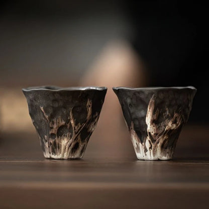 200ml Handmade Embossed Lotus Ceramic Tea TureeWabi Sabi Style Covered Bowl Coarse Pottery Tea Maker Gaiwan Kung Fu Tea Set Gift