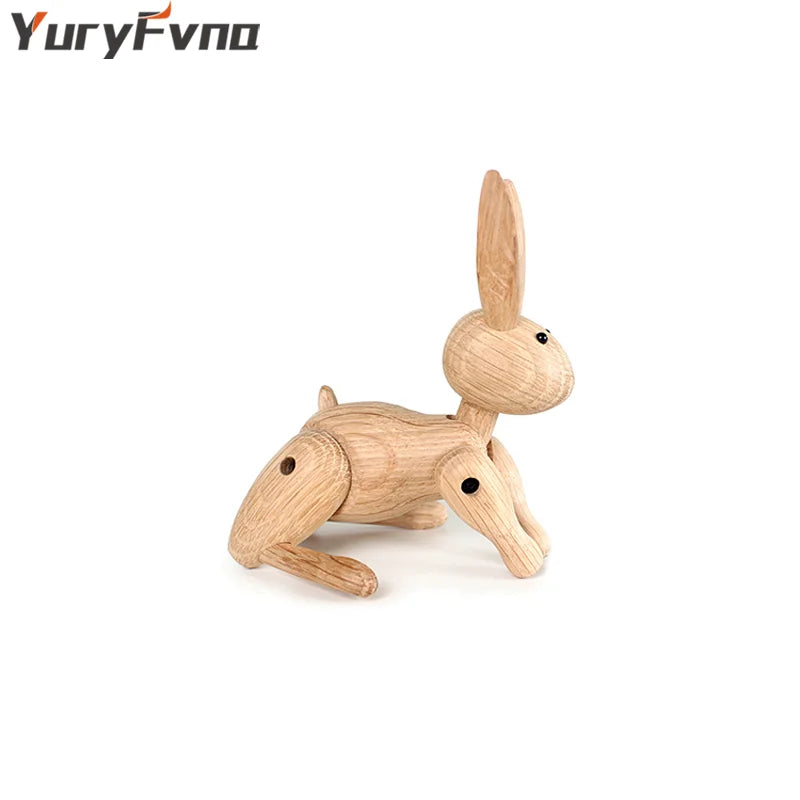 YuryFvna Nordic Danish wood carving Miss Rabbit statue joint puppet decoration home living room Decor accessories