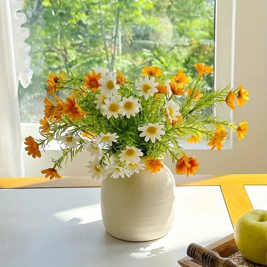 Ins Small Daisy Korean Style Fresh Countryside Daisy Bouquet DIY Handmade Decorative White Vase Home Decoration