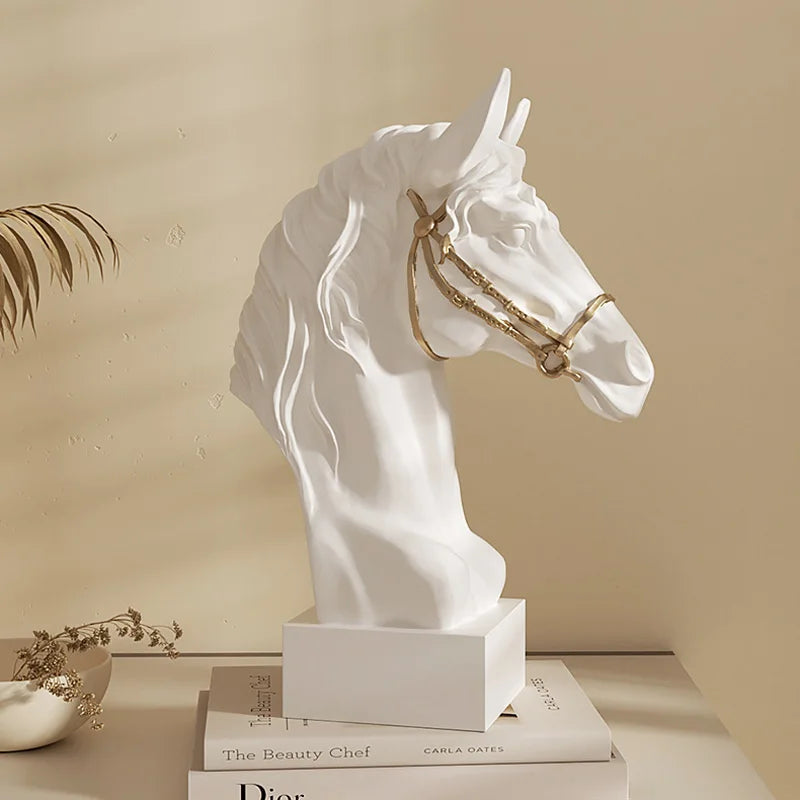 ARTLOVIN Horse Head Statue For Home Decor,Great Strong War-Horse Sculpture,Black and White Home Decorations,Gift for Dad &Elder