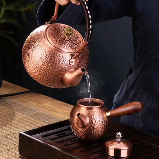 GIANXI Red Copper Teapot Chinese Tea Ceremony Handmade Pure Tea Kung Fu Tea Copper Teawear Retro Keep In Good Health Tea Kettle