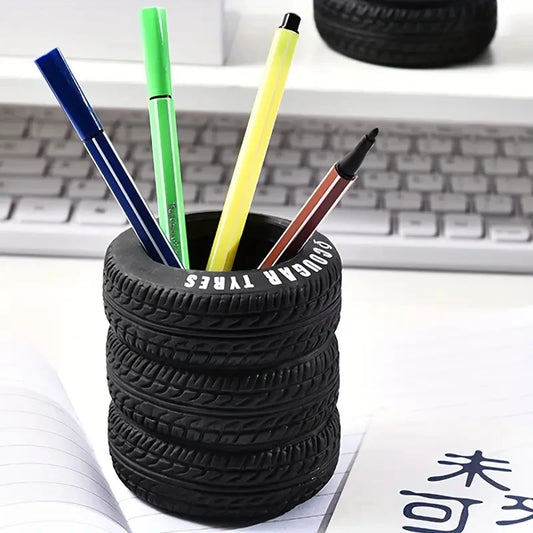 Miniso Creative Interesting English Tire Pen Container Ornament Stylish Novel Office Desktop Pen Container Storage Container