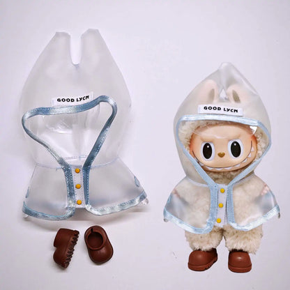 For 17cm Labubu  Transparent Raincoat  Macaron Raincoat Doll Clothes Heartbeat Outfits Labubu Accessories