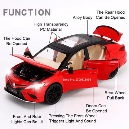 1:24 Camry RAV4 Models Cars Toys Rubber Tires Miniature Vehicles 6 Doors Opened with Light Music Car for Child Festival Gifts