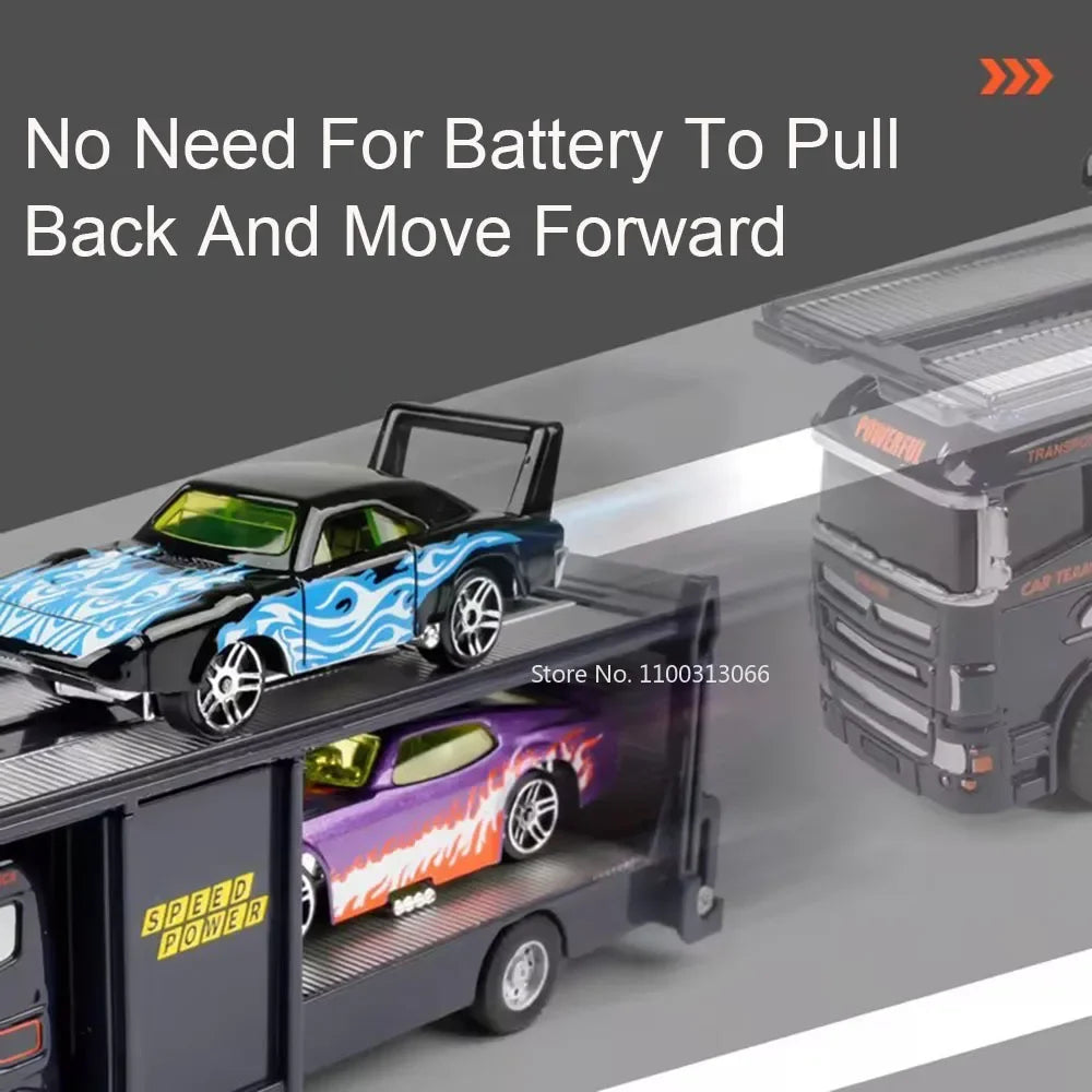 1: 64 Container Trailer Toys Alloy Models Cars Doors Opened Pull Back Miniature Flatbed Transport Vehicles Boys Festival Gifts