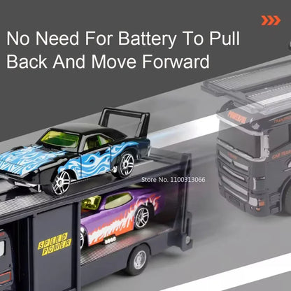 1: 64 Container Trailer Toys Alloy Models Cars Doors Opened Pull Back Miniature Flatbed Transport Vehicles Boys Festival Gifts