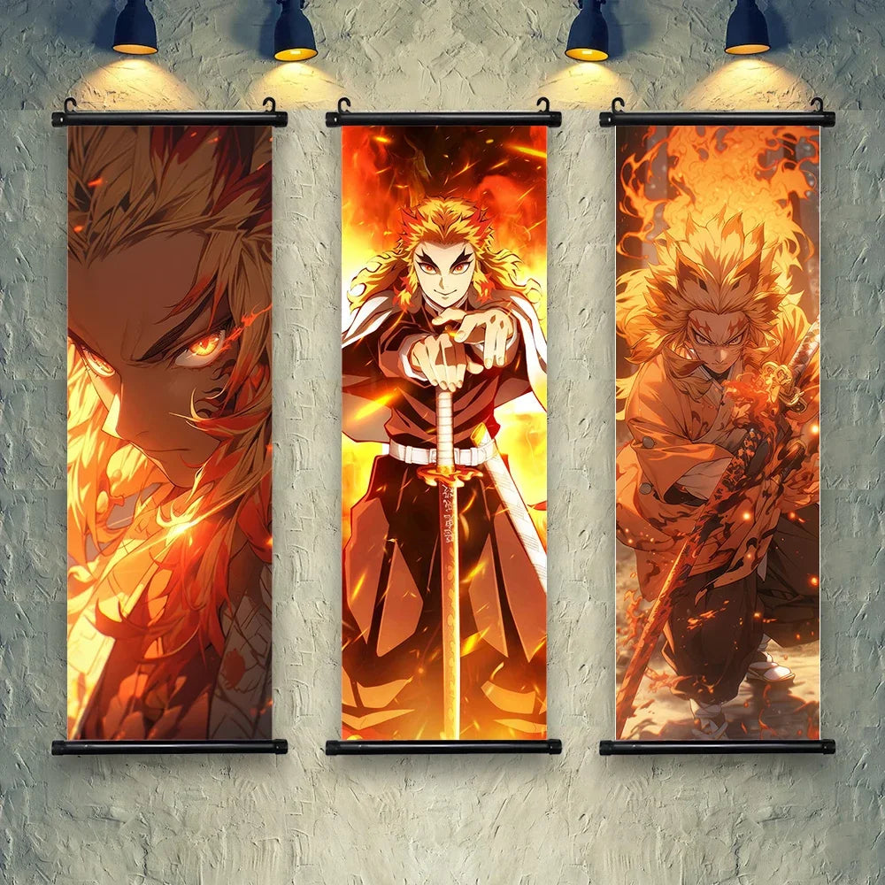 Demon Slayer Hashira Nezuko Agatsuma Zenitsu Inosuke Scroll Canvas Wall Hanging Painting Home Decor Anime Poster Wall Art Room
