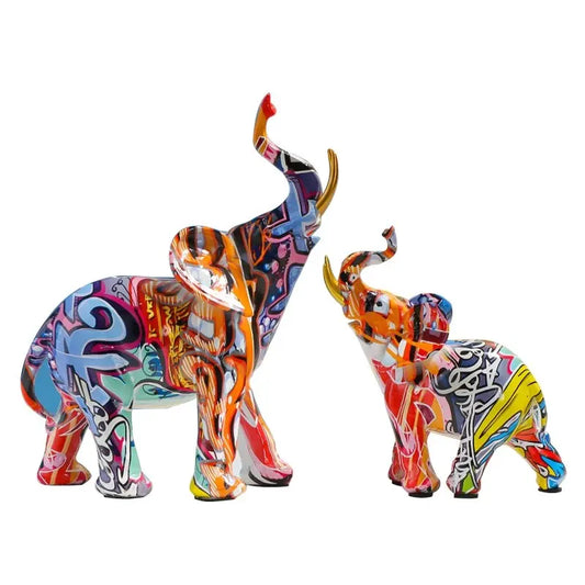 Elephant Decor Graffiti Elephant Figurines,Resin Colorful Large Elephant Statue Home Decor Sculpture Art Elephant Statues