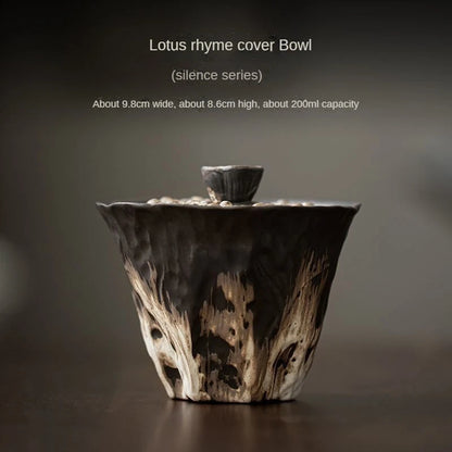 200ml Handmade Embossed Lotus Ceramic Tea TureeWabi Sabi Style Covered Bowl Coarse Pottery Tea Maker Gaiwan Kung Fu Tea Set Gift