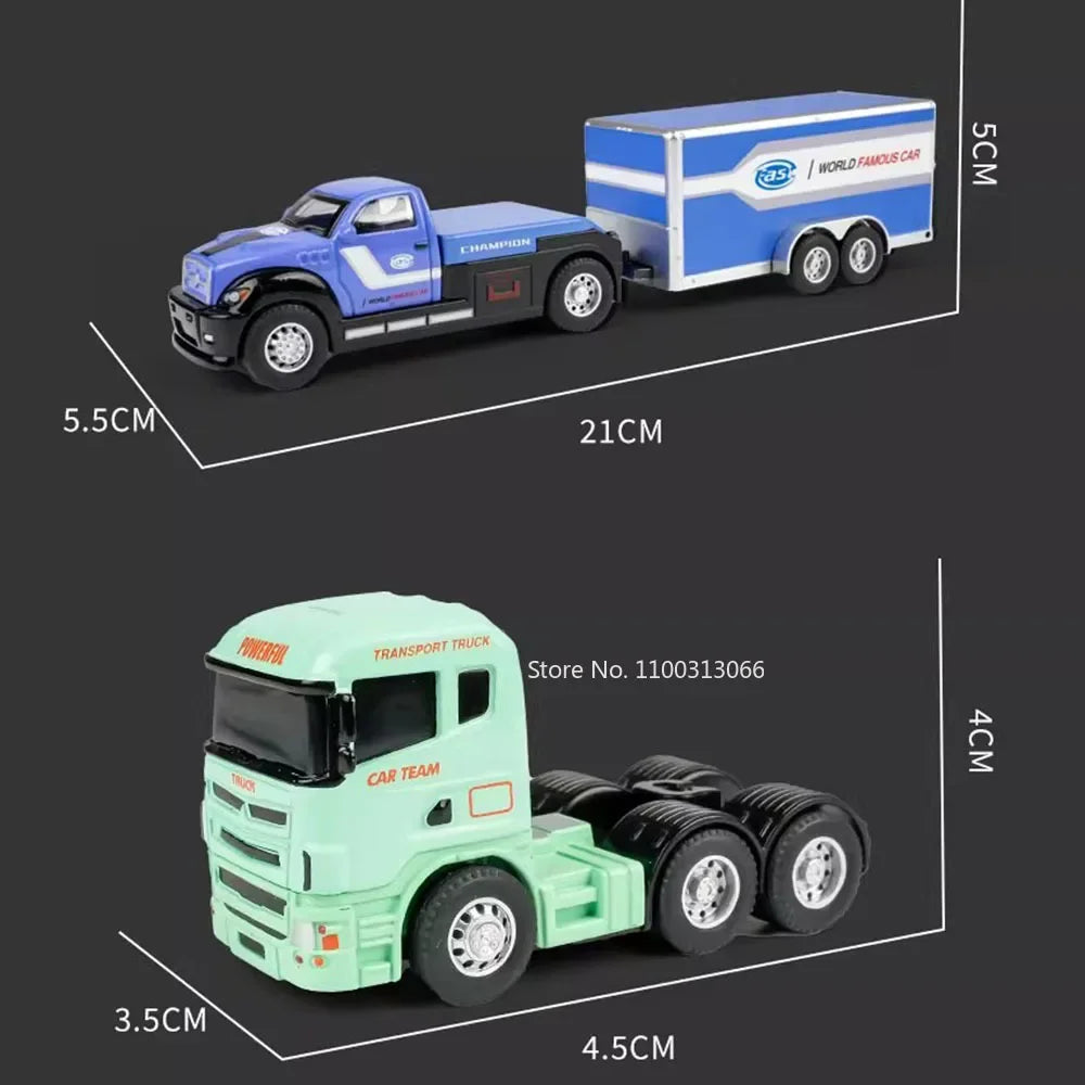 1: 64 Container Trailer Toys Alloy Models Cars Doors Opened Pull Back Miniature Flatbed Transport Vehicles Boys Festival Gifts