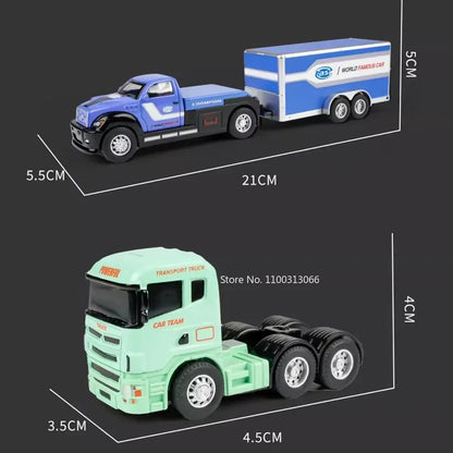 1: 64 Container Trailer Toys Alloy Models Cars Doors Opened Pull Back Miniature Flatbed Transport Vehicles Boys Festival Gifts