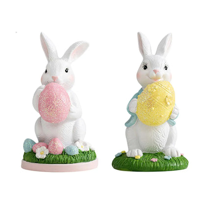 Easter Bunny Statue Desktop Decoration Collectible Holiday Decor Resin Ornament
