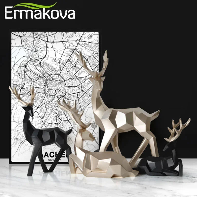 ERMAKOVA Moderne Géométrique Couple Cerf Statue Sculpture Ornements De Bureau Figurine Décoration pour Cave À Vin Cafés Vitrines TV