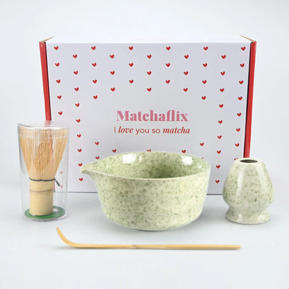 4PCS Ceramic matcha set with mouth bowl high-value tea ordering tool Japanese matcha bowl, the perfect gift for gifting